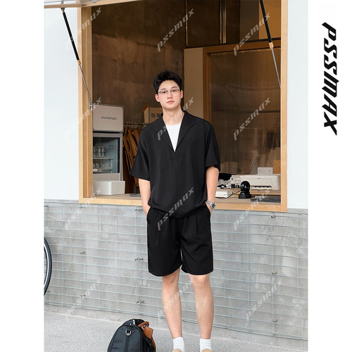 【现货】胖俗俗PSSMAX【冰丝假两件】2026春夏宽松短袖短裤套装男