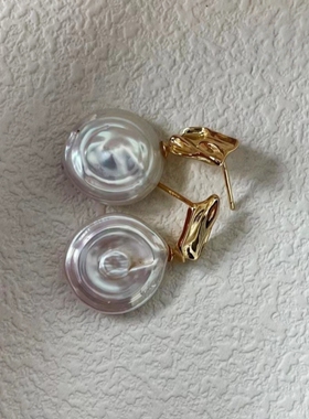 贝壳私语-浮光拾贝天然不规则珍珠耳环925纯银镀18K金耳环优雅风