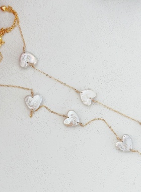 甜蜜满天星-浮光拾贝天然爱心珍珠淡水珍珠项链纯银镀金项链时尚