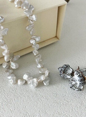 自由之美-浮光拾贝keshi天然不规则珍珠串珠项链法式随性浪漫风