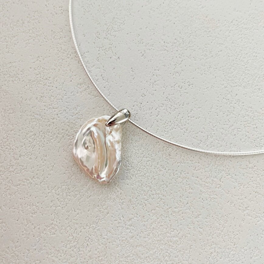 粉樱初绽-浮光拾贝天然巴洛克花瓣珍珠925纯银项圈时尚清冷气质感