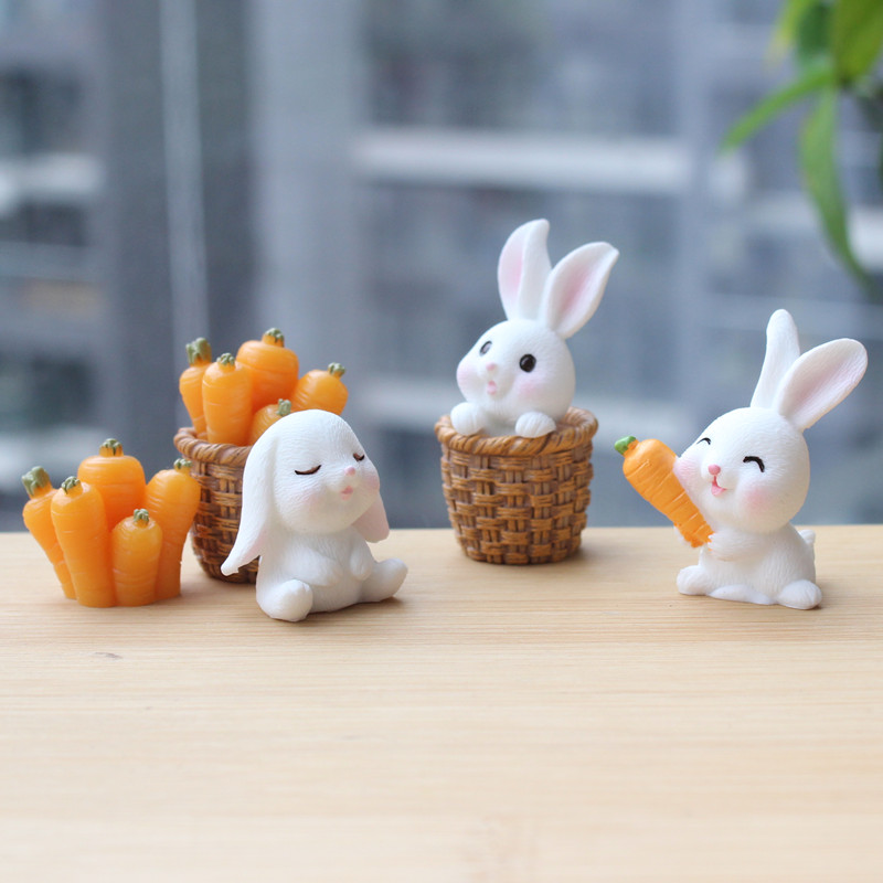 可爱大眼萌兔长耳兔子小白兔花园萝卜房子小兔多肉微景观动物摆件