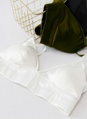 奢华缎面桑蚕真丝无钢圈内衣女 三角杯性感薄款白色透气法式文胸