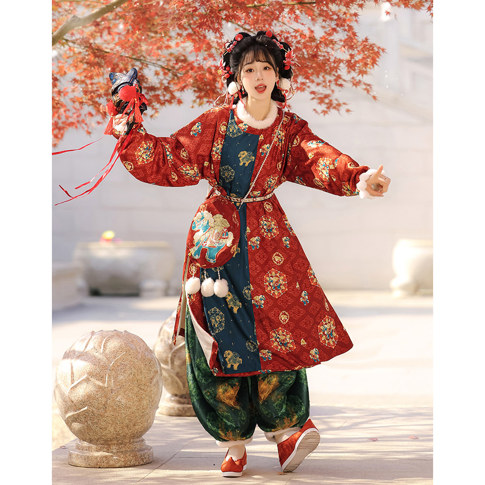 轻汉坊【马上来财】创唐制圆领袍复原风冬季刺绣加绒汉服灯笼裤女,女装/女士精品,汉服套装,淘宝优惠券,粉丝福利购,淘宝优惠卷