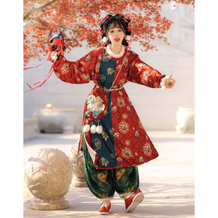 轻汉坊【马上来财】创唐制圆领袍复原风冬季刺绣加绒汉服灯笼裤女