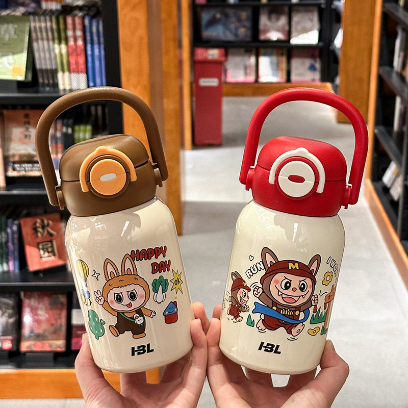 卡通双饮316不锈钢保温杯可爱公仔便携吸管杯男女生儿童水杯新款