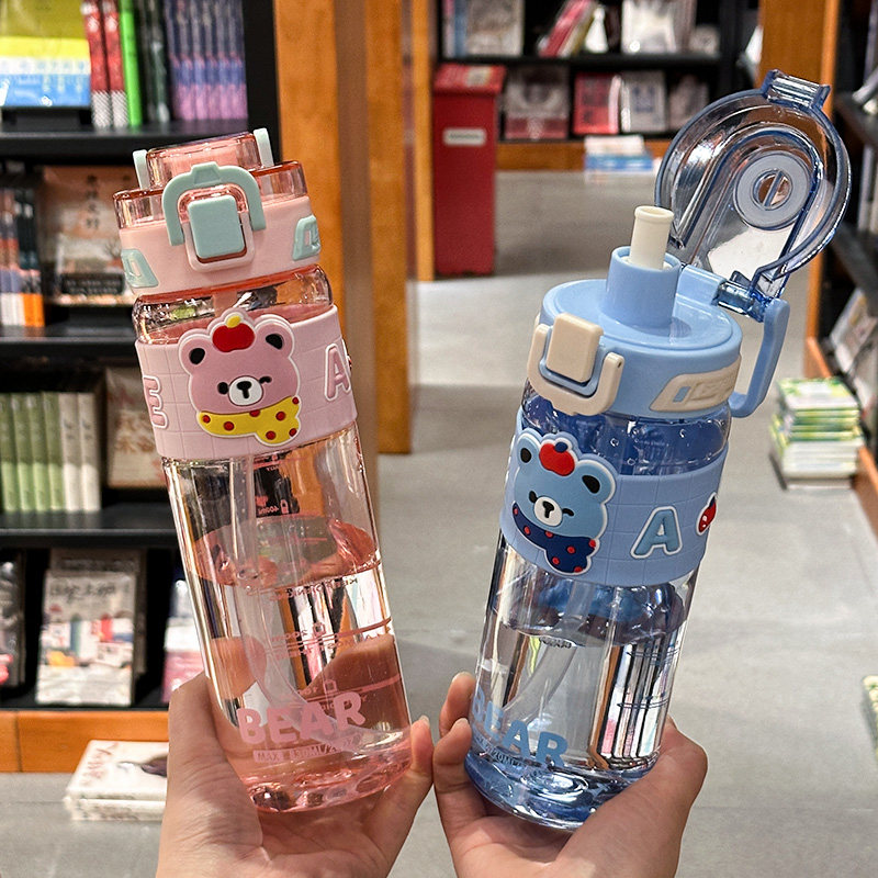 夏季可爱卡通儿童水杯便携防漏双饮吸管杯防摔防漏随手杯大容量