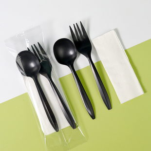 一次性黑色磨砂刀叉勺组餐具套餐牛排刀叉蛋糕叉粥勺汤勺水果捞叉