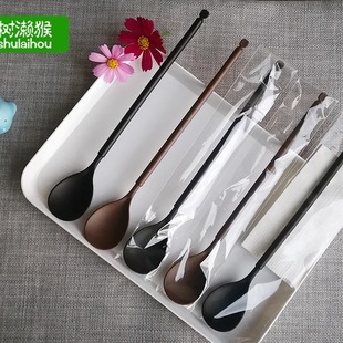 23cm长柄奶茶勺加长勺子一次性勺子塑料加厚圆柄大勺独立纸巾包装