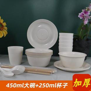 一次性稻壳麦秸秆可降解杯子野餐餐盘营地碗勺筷堂食外卖塑料加厚