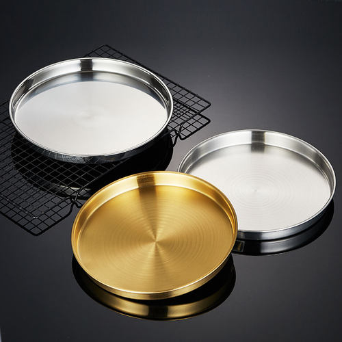 平底托盘不锈钢加厚圆形韩式商用