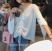 女长袖 上衣 薄款 外套2019早春不规则韩版 很仙 宽松系带冰丝针织衫