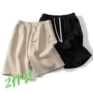 宽松复古抽绳情侣五分裤 美式 男夏季 高街头休闲运动直筒短裤 子 个性
