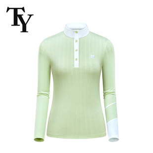 TY高尔夫球衣女装长袖T恤春秋运动休闲上衣弹力修身保暖立领衣服