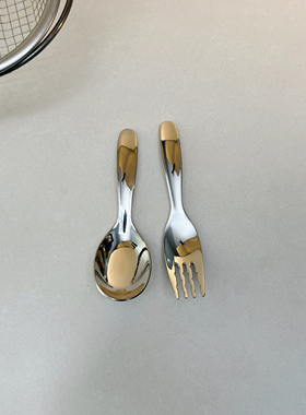 食品级316不锈钢平底勺叉婴幼儿辅食餐具儿童防摔家用学吃勺叉子