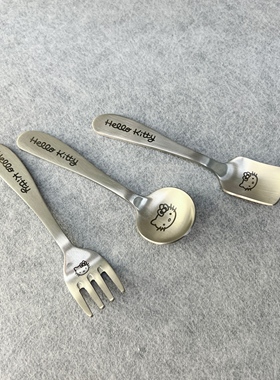 hellokitty勺子304不锈钢勺子萌趣可爱喂食汤勺卡通动物少儿勺叉