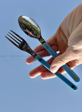 好物复刻法国复古三钉s家西餐刀叉勺家用天空蓝手柄水果黄油刀