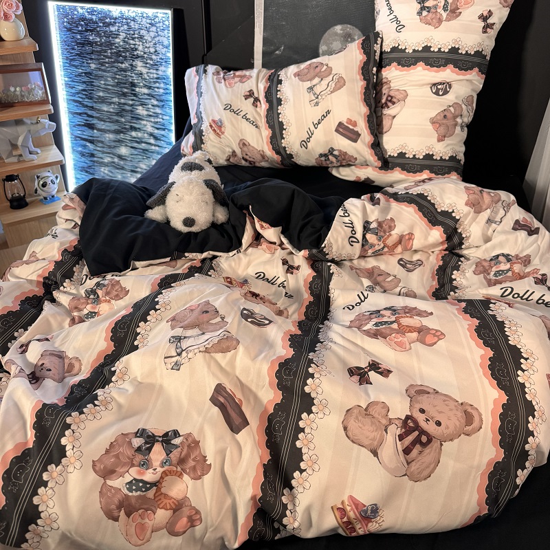 韩系洛丽塔甜心小熊四件套水洗棉