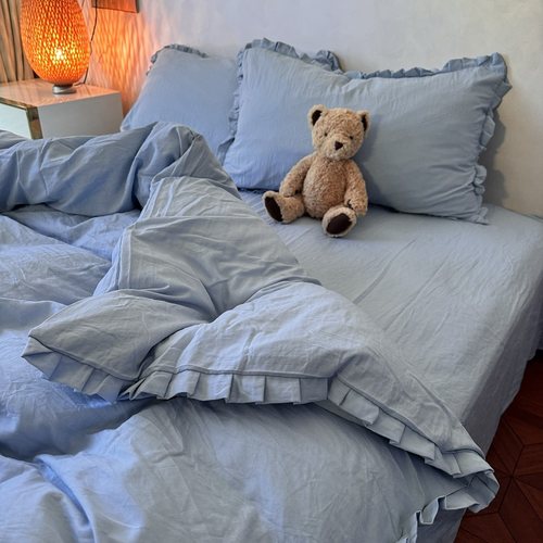 纯色花边款莫迪兰四件套水洗棉