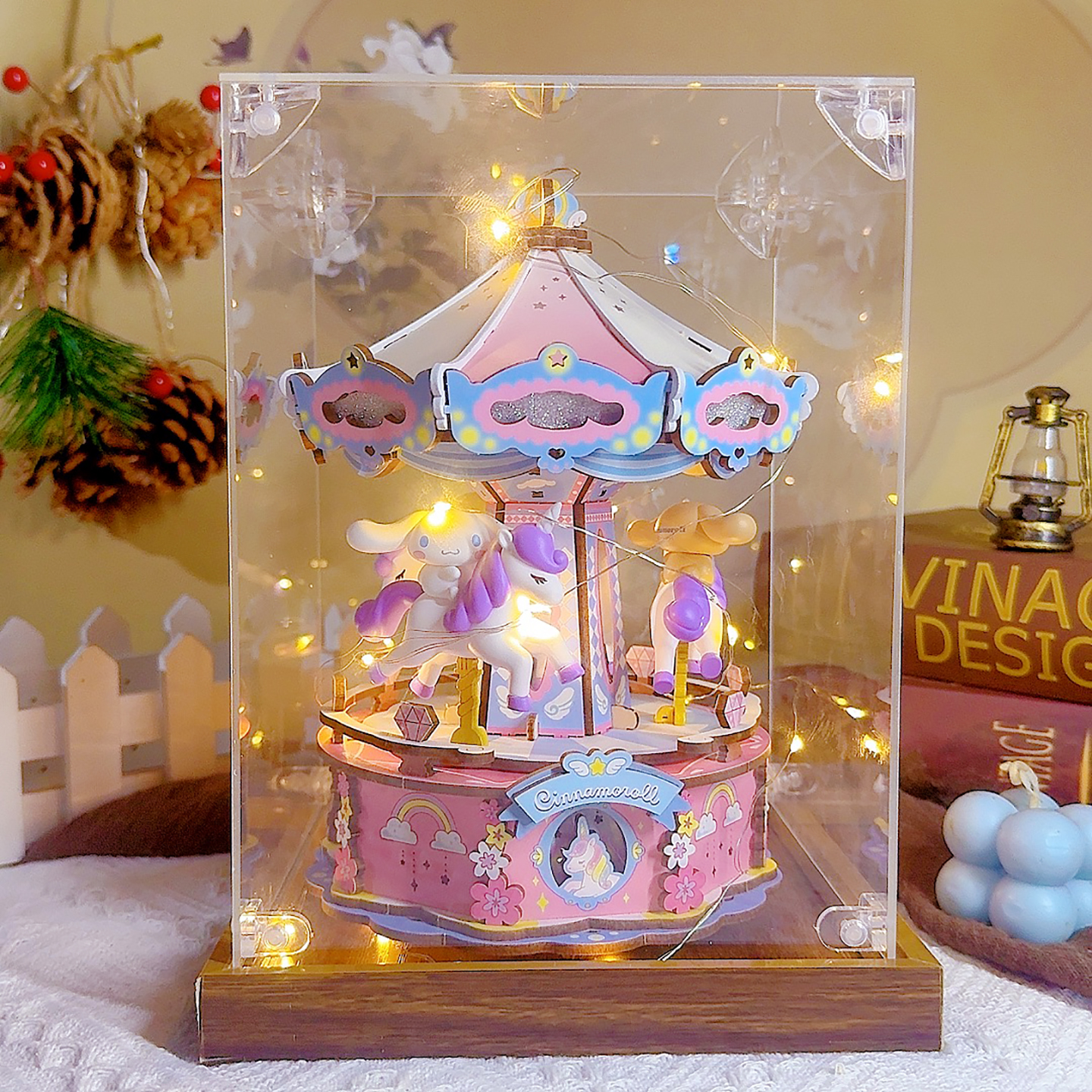 三丽鸥木质旋转木马音乐盒积木女