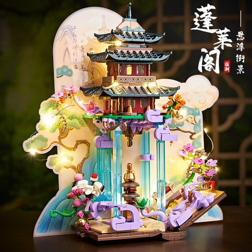中国古风悬浮街景滕王阁积木