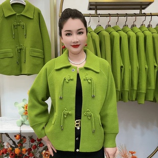 2024秋冬新款年轻妈妈装翻领短款毛呢外套宽松呢子大衣中老年上衣