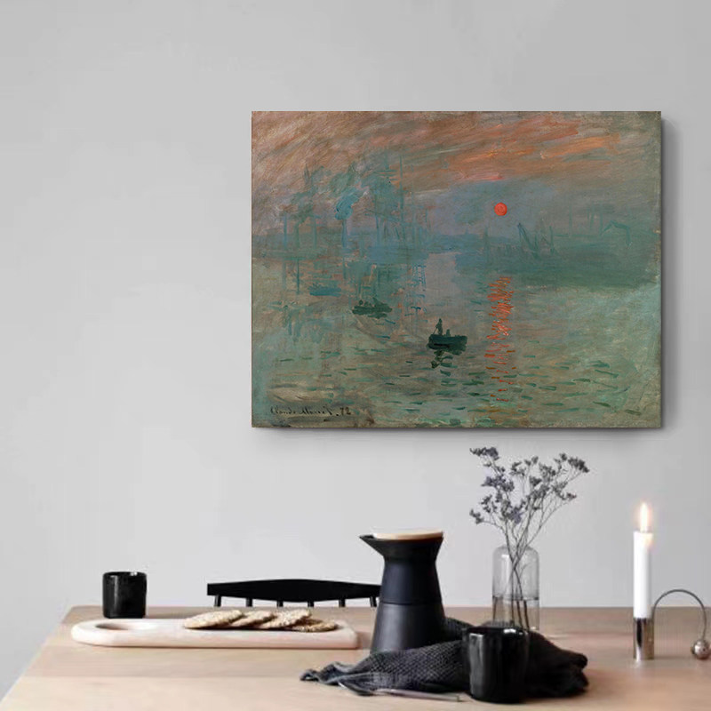 焱起纯手绘莫奈大师世界名画《日出·印象》油画风景卧室客厅挂画