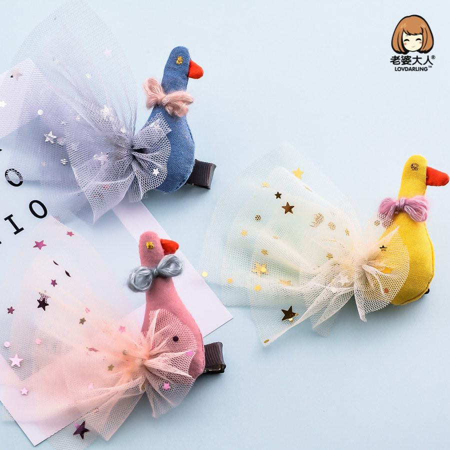 韩版布艺天鹅小鸟小清新网纱儿童发夹发卡发饰品女孩头饰发圈发绳