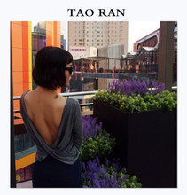 短款 长袖 tee上衣女 TAORAN自制欧美风新款 露背交叉后荡领宽松T恤