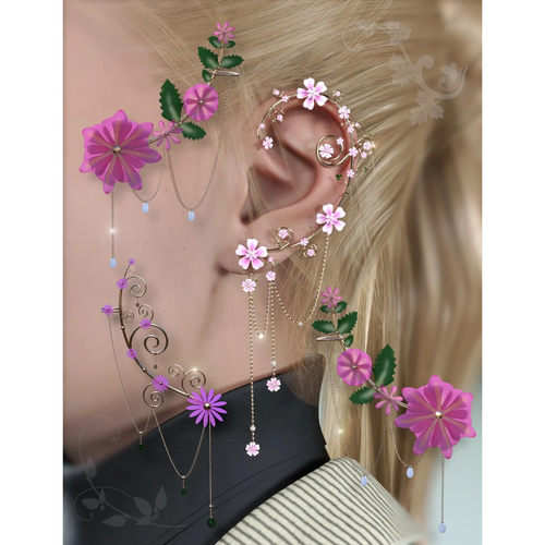 DAZ资源 Floral Earcuffs for Genesis 9 and G8  耳饰  IM格式