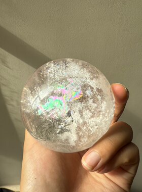 大中球.天然白水晶球彩虹 75mm