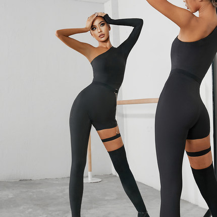 ZYM【猫个女】连体裤个性单腿设计拉丁舞练功服女成人斜肩2258