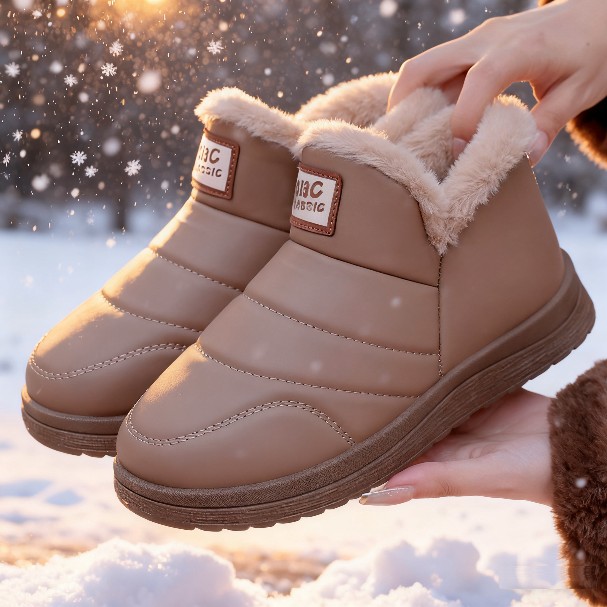 冬季女士保暖棉鞋老北京布鞋女鞋一脚蹬皮面防水加绒防滑妈妈棉鞋