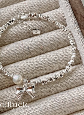 喜饰原创设计「在逃公主」蝴蝶结碎银子手链ins小众设计感甜美女