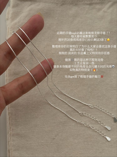 SEEic 喜饰STUDIO S925通体纯银 简约极细龙骨手链女款百搭银饰