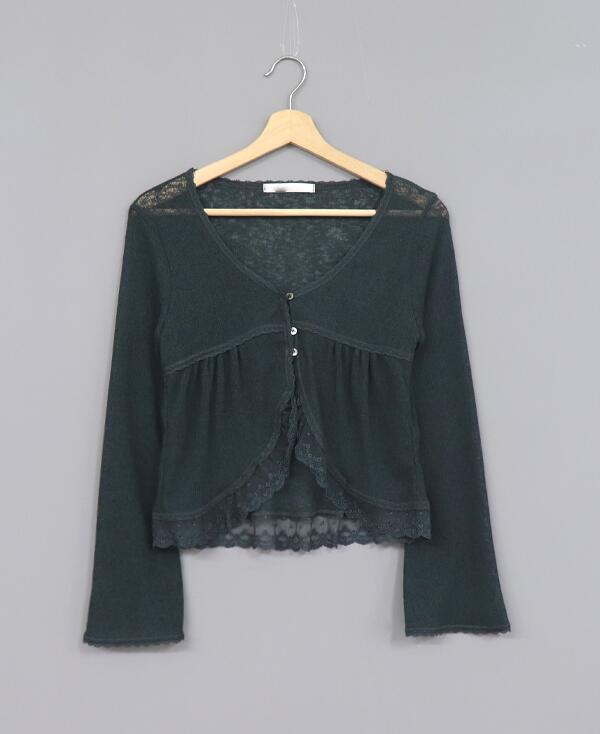 thumbnail for Woo Korea Dongdaemun Lace Edge Bootcut Cuffs Summer Light Cardigan Long Sleeve Short Coat