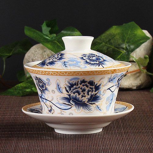 八宝茶盖碗陶瓷500/320毫升青花