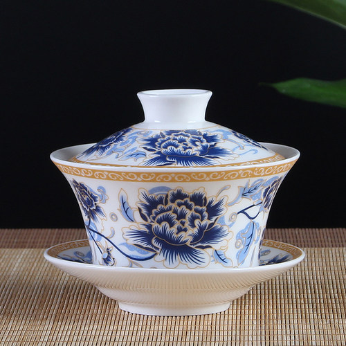 三才盖碗陶瓷特大号青花瓷泡茶