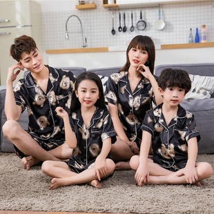 睡衣亲子一家四口新款小熊夏季短袖短裤薄款儿童S夏天家居服套装