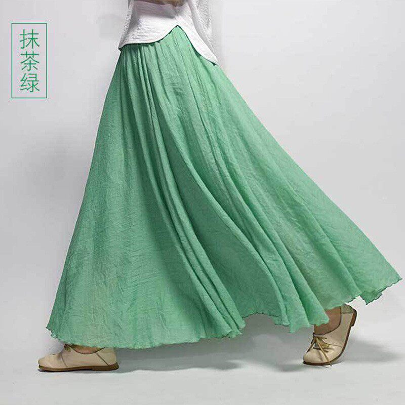 双层棉麻半身裙女春秋中长款