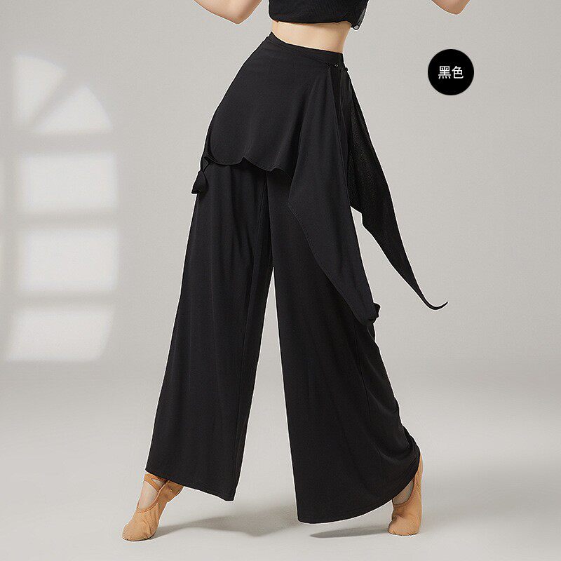 现代舞裤子垂感屁帘裤新款形体服古典舞练功服假两件舞蹈阔腿裤