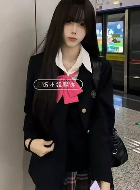 原创jk制服西装外套女正版春秋校供日系学院风三粒扣黑色西服套装