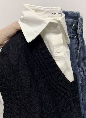 两件套装/学院风甜美减龄黑色麻花针织马甲背心女生叠穿长袖衬衫