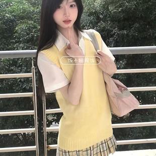 夏季 背心日系上衣穿搭 清新甜美叠穿jk马甲女学院风套头针织衫 无袖