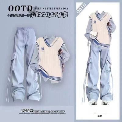 早秋韩系美拉蓝学院风套装小个子