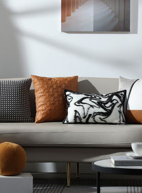 现代轻奢沙发抱枕样板间别墅客厅靠垫橙色绣花编织靠枕床上靠背