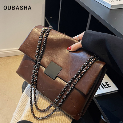 欧芭莎复古菱格链条大容量邮差包