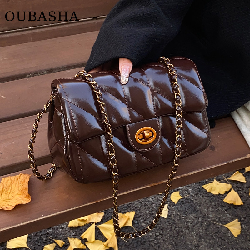 欧芭莎小众轻奢小香风菱格链条包