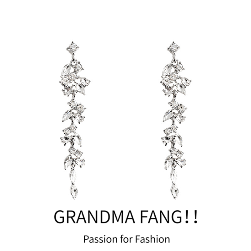 方奶奶S925银针夸张长款流苏锆石耳环女ins潮轻奢小众耳钉耳饰品