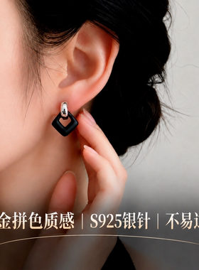S925银针拉丝厚银电镀拼色耳环